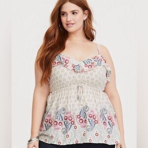 Torrid Floral Ruffle Babydoll Challis Cami Tank